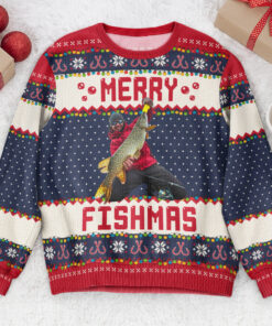 Merry Fishmas Gift for Fishing Lovers - Personalized Photo Ugly Sweater