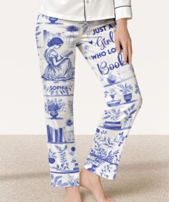 Just a Girl Who Loves Books Toile De Jouy - Personalized Satin Pajama Pants